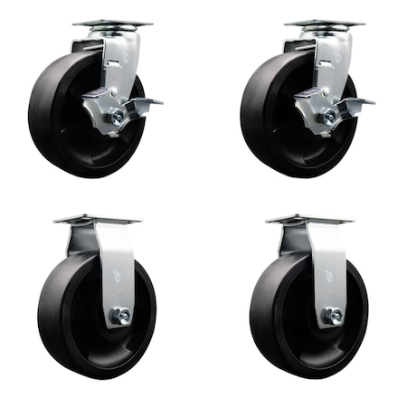 Service Caster 6 Inch Glass Filled Nylon Caster Set with Roller Bearings 2 Brakes 2 Rigid SCC SCC-20S620-GFNR-TLB-2-R-2
